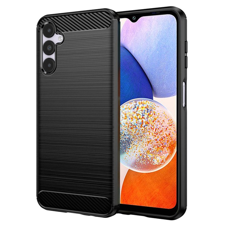 Husa Carbon pentru Samsung Galaxy A14 4G / A14 5G, Silicon TPU Durabil, Protectie sporita, Rezistenta la socuri, Grip Anti-Alunecare, Neagra