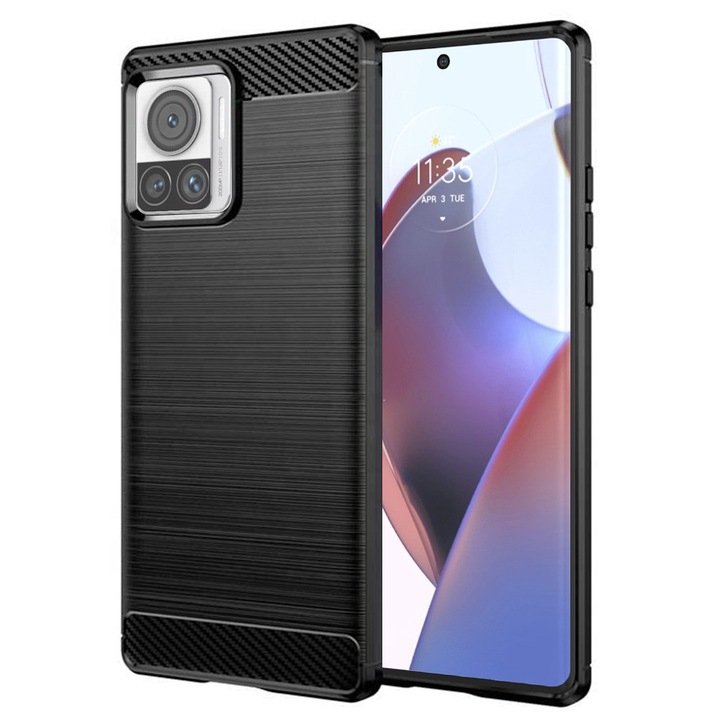Husa Carbon pentru Motorola Edge 30 Ultra, Silicon TPU Durabil, Protectie sporita, Rezistenta la socuri, Grip Anti-Alunecare, Neagra
