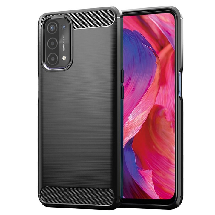 Husa Carbon pentru Oppo A54 5G / A74 5G / OnePlus Nord N200 5G, Silicon TPU Durabil, Protectie sporita, Rezistenta la socuri, Grip Anti-Alunecare, Neagra
