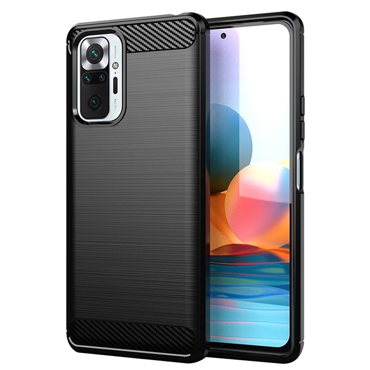 Husa Carbon pentru Xiaomi Redmi Note 10 Pro / Note 10 Pro Max, Silicon TPU Durabil, Protectie sporita, Rezistenta la socuri, Grip Anti-Alunecare, Neagra