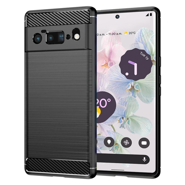 Husa Carbon pentru Google Pixel 6 Pro, Silicon TPU Durabil, Protectie sporita, Rezistenta la socuri, Grip Anti-Alunecare, Neagra