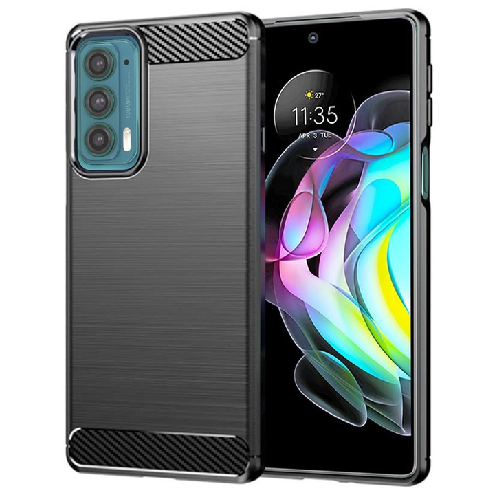 Husa Carbon pentru Motorola Edge 20, Silicon TPU Durabil, Protectie sporita, Rezistenta la socuri, Grip Anti-Alunecare, Neagra