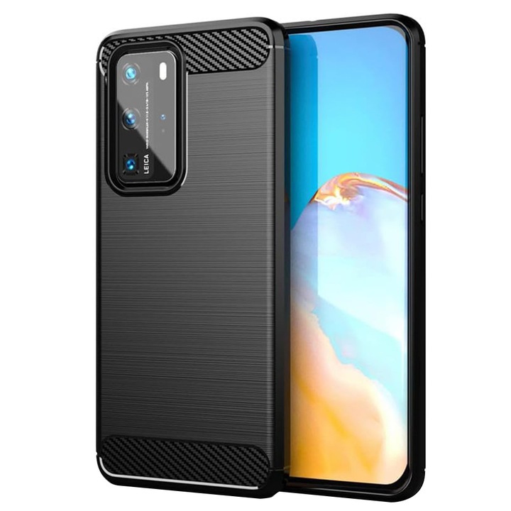Husa pentru Huawei P40 Pro, Accesorio Carbon Silicone, Negru
