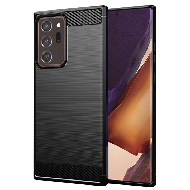 Husa Carbon pentru Samsung Galaxy Note 20 Ultra / Note 20 Ultra 5G, Silicon TPU Durabil, Protectie sporita, Rezistenta la socuri, Grip Anti-Alunecare, Neagra
