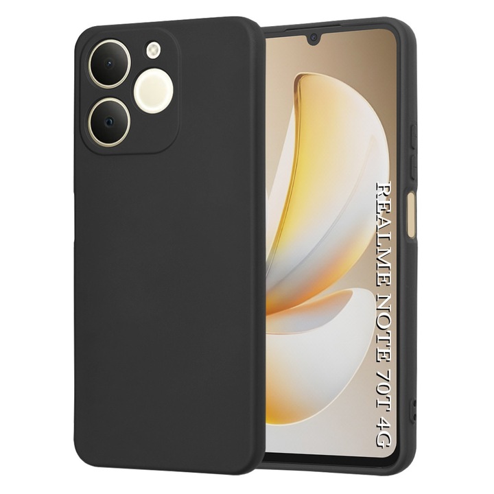 Калъф интериор от микрофибър за Realme Note 70T, течен силикон, кадифен слой против надраскване, пълна защита, защитени камери, DAMUR, черен