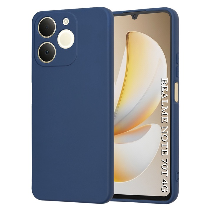 Калъф с вътрешна микрофибърна подплата за Realme Note 70T, течен силикон, кадифен слой против надраскване, пълна защита, защитени камери, DAMUR, тъмносин