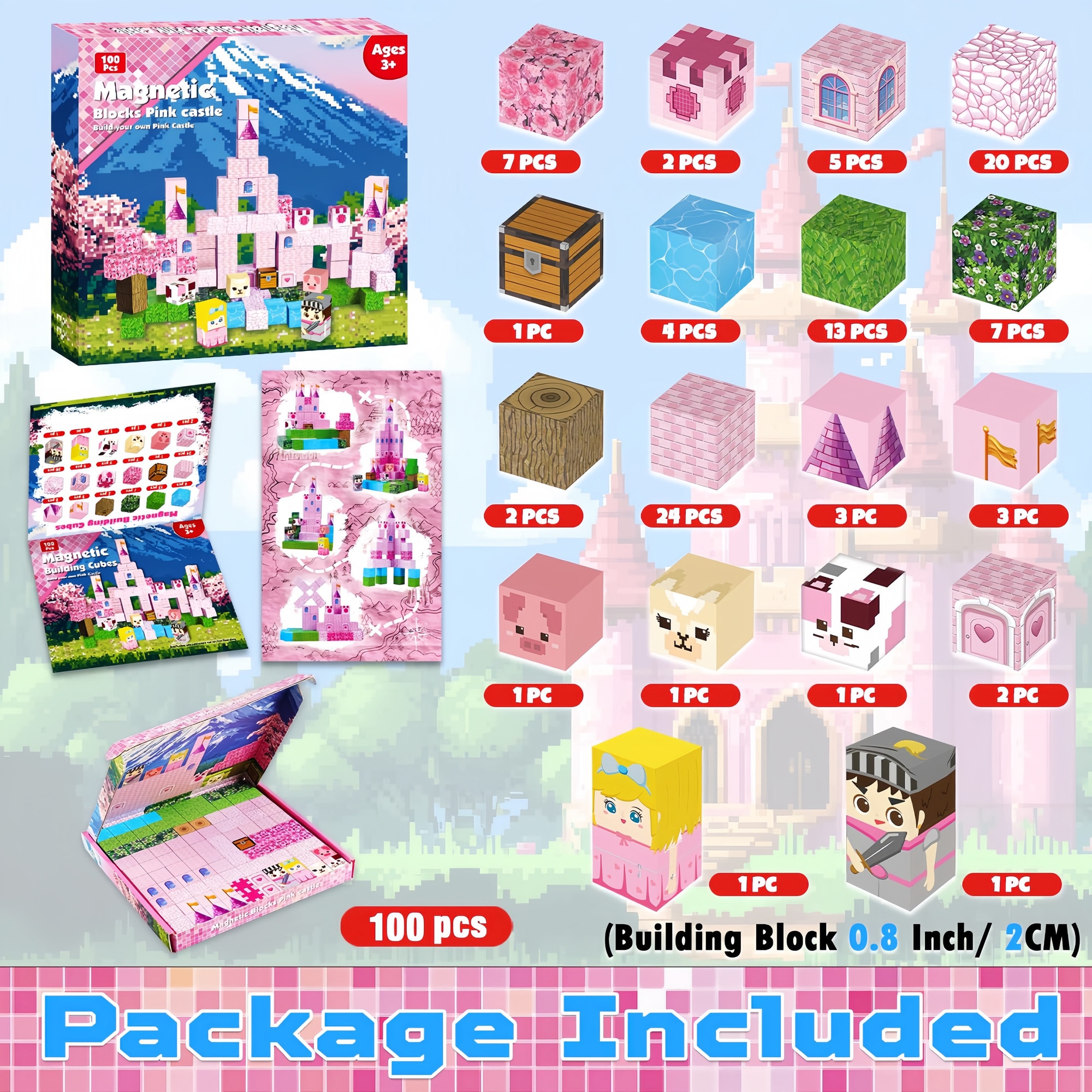 Set de blocuri magnetice 100PCS, Blocuri magnetice de constructie ...