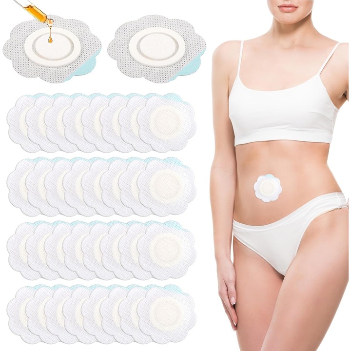 Pachet de 30 de folii autoadezive cu ulei de ricin pentru buric, tampoane autoadezive de unica folosinta cu ulei de ricin pentru buric, panza Spunlace, comprese organice foarte absorbante, fara spalare (uleiul nu este inclus)