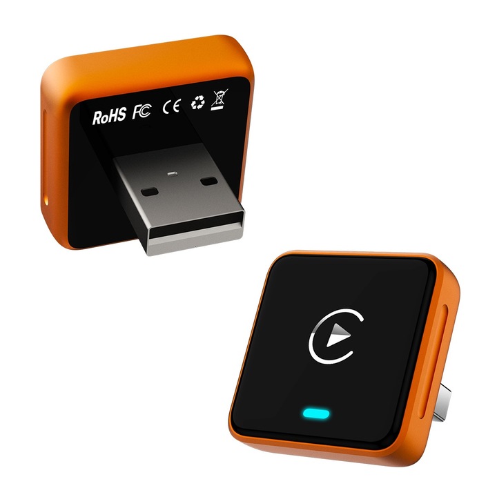 Adaptor Bluetooth auto, CarPlay wireless, ecran HD de 7 inci, Android, suporta Wi-Fi de 2, 4 GHz si 5 GHz, plug and play, portabil, portocaliu