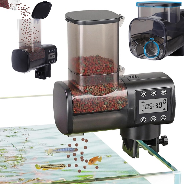 Hranitoare acvarii Juksun, automata, 500ml, programabila, capacitate ajustabila, montare pe suport sau clema