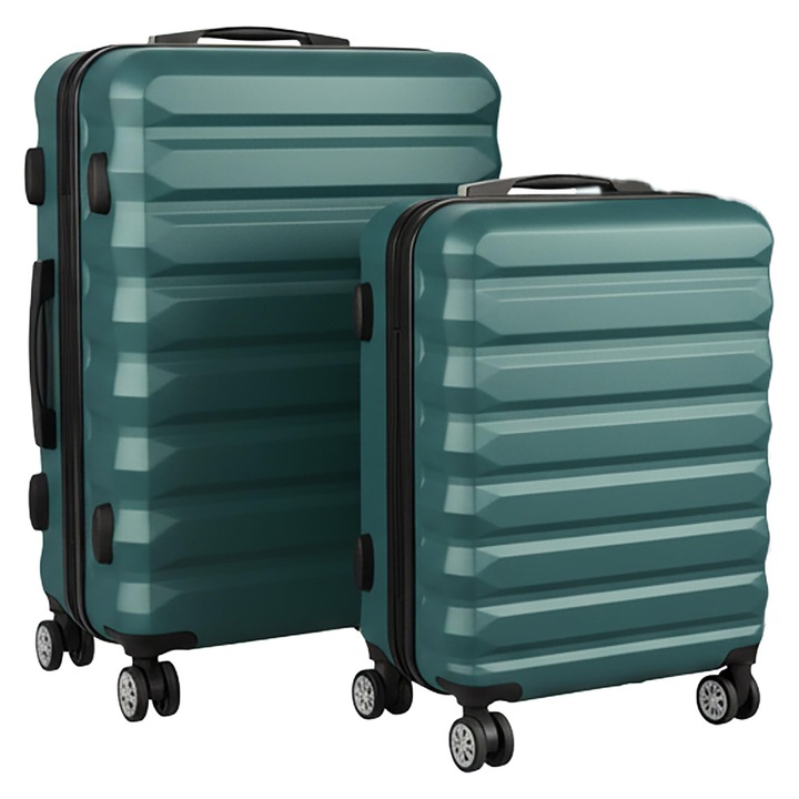 Set valiza Relaxdays, 2 piese, 2 dimensiuni, 4 roti, carcasa tare, maner telescopic, valiza de voiaj cu incuietoare, benzina