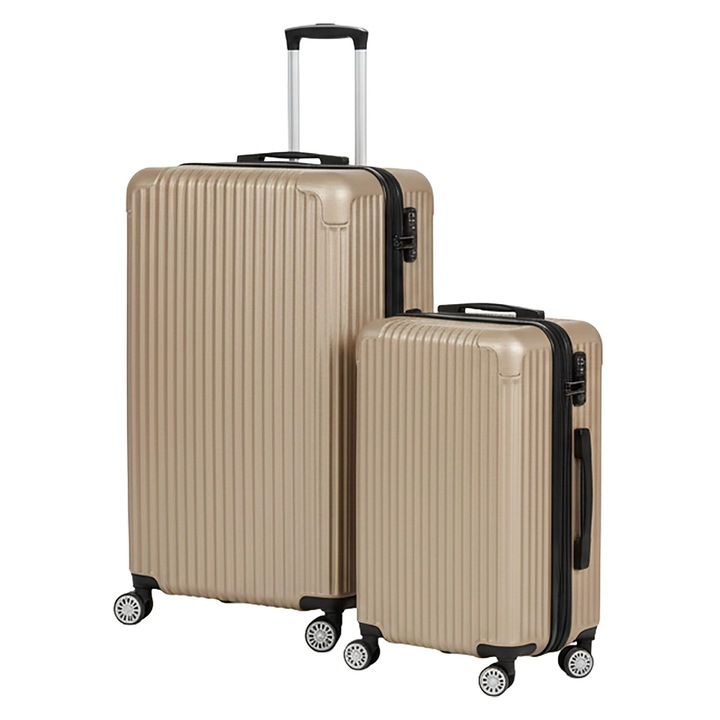 Set valiza Relaxdays, 2 piese, 2 marimi, 4 roti, carcasa dura, maner telescopic, valiza de voiaj cu lacat cu combinatie, argintiu