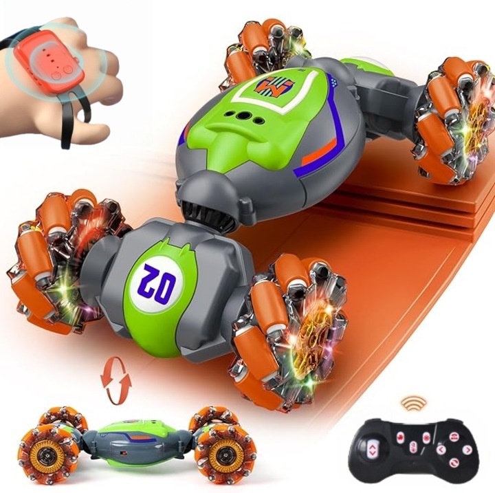 Masina RC cu senzor de miscare - Jucarii pentru baieti si fete cu varsta intre 6 si 12 ani, masina cu tractiune integrala, controlata manual, cu lumina si muzica, cadouri de ziua de nastere si idei de cadouri pentru copii cu varsta intre 6 si 12 ani