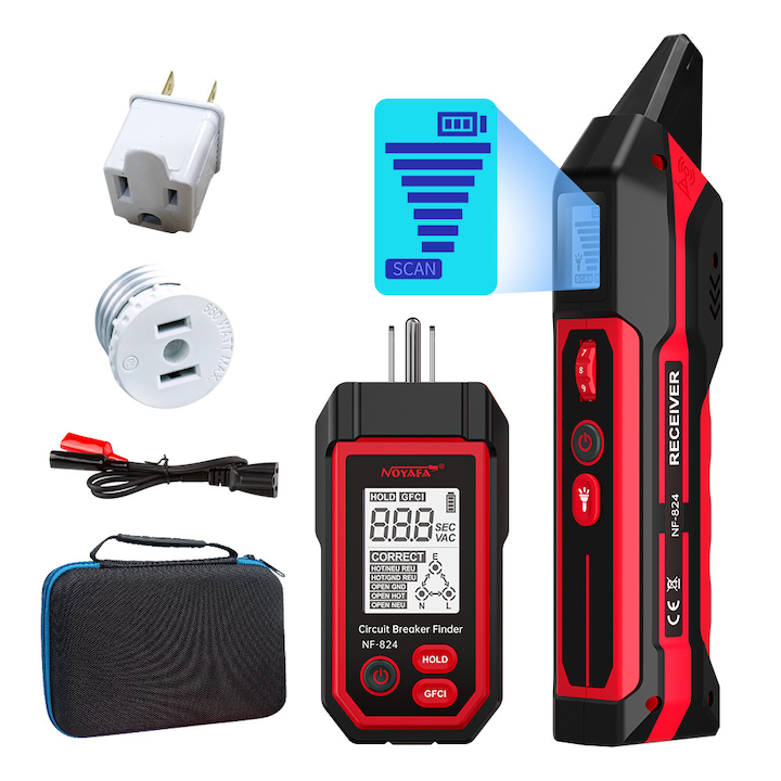 Detector de intrerupator NOYAFA NF-824 cu ecran LCD si tester pentru prize GFCI, tracker de circuite AC reincarcabil NCV, sensibilitate ajustabila, lanterna
