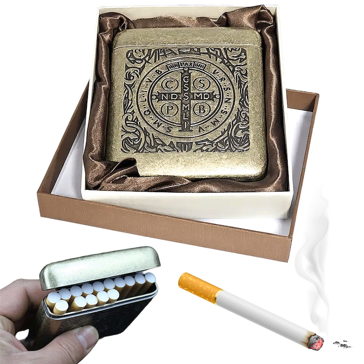 Tabachera metalica Juksun, capacitate 20 tigarete, rezistenta la apa, galben, 9.6x8.3x2cm