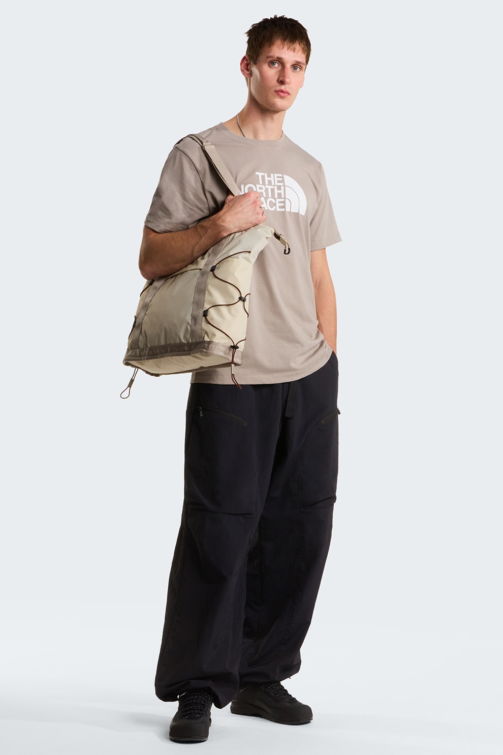 The North Face, Tricou cu decolteu la baza gatului si imprimeu logo Evolution, Maro taupe deschis, 2XL