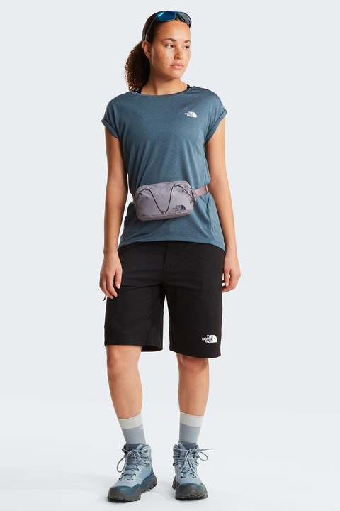 The North Face, Tricou cu decolteu rotund si detaliu logo pentru fitness W Tanken, Gri carbune