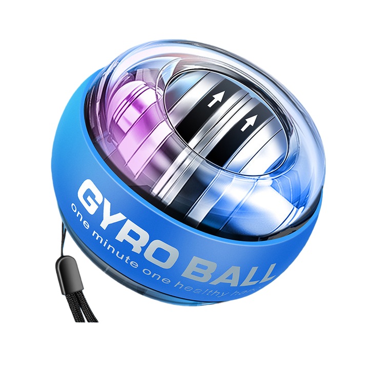 Minge giroscopica Powerball - Gyroball, pentru antrenamentul mainilor si a antebratelor, iluminare LED, Albastru