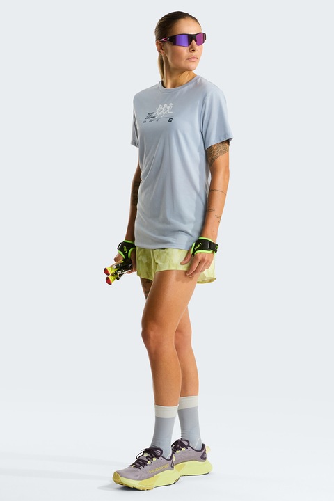The North Face, Tricou cu logo pentru fitness, Albastru azur