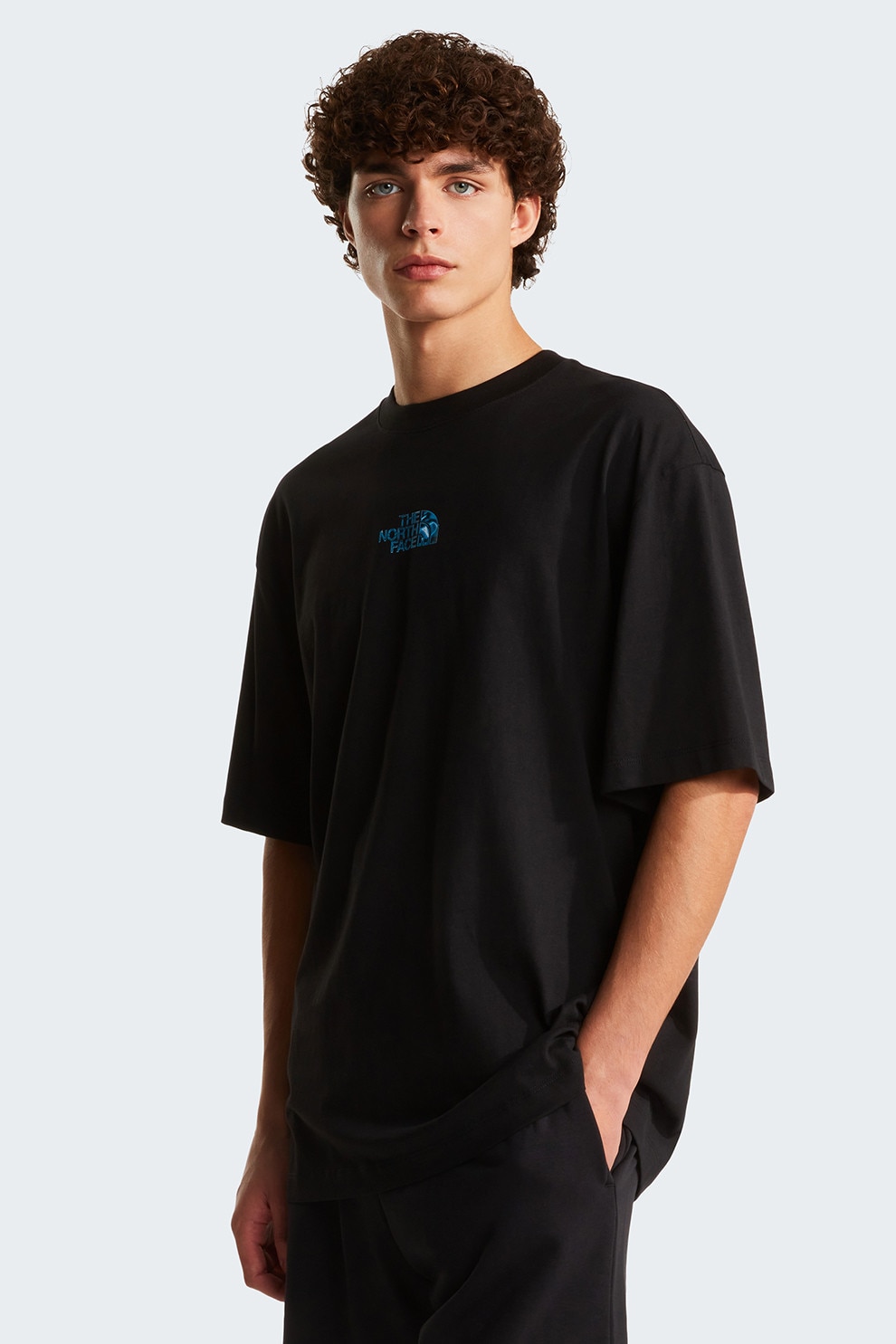 The North Face, Tricou supradimensionat cu detaliu logo, Negru, Albastru royal, L