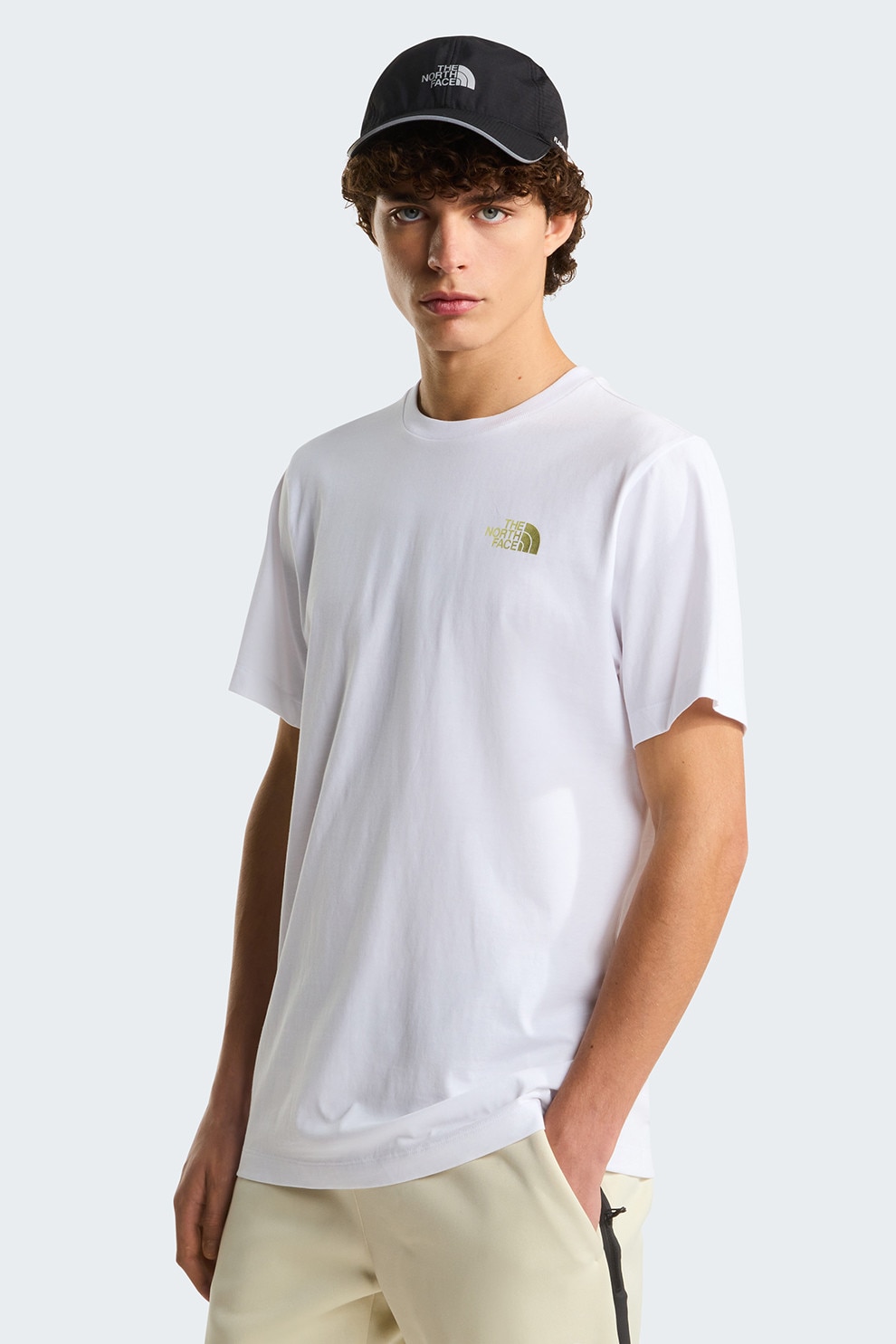 The North Face, Tricou cu decolteu la baza gatului si imprimeu pe partea din spate, Alb optic, Galben mustar, L