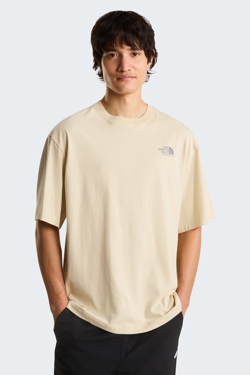 The North Face, Tricou supradimensionat cu imprimeu foto, Albastru lavanda, Galben sofran, Bej deschis, S