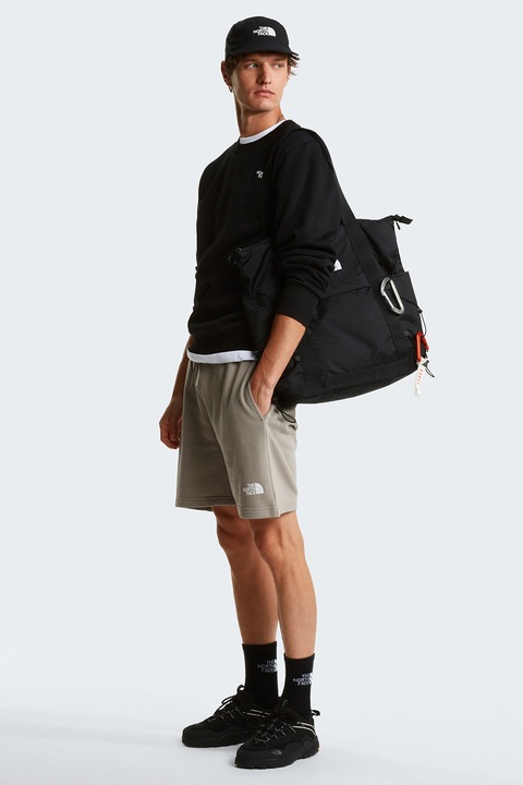 The North Face, Pantaloni scurti din amestec de bumbac cu logo si snur, Alb/Maro taupe deschis