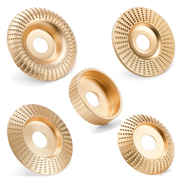 Set 5 discuri de slefuit pentru lemn ZGGZERG, compatibile polizoare unghiulare, auriu, 76x102mm