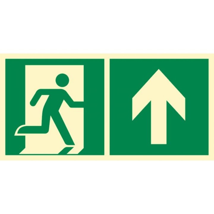 Tabla de semnalizare e evacuare, 30x15cm, fotoluminescenta, directie sus