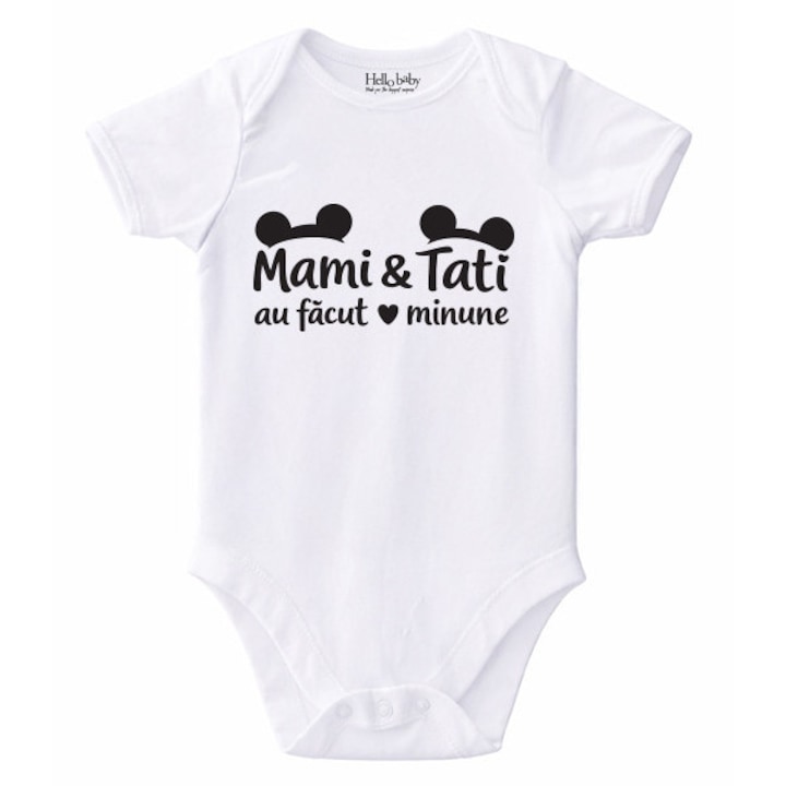 Body bebelusi personalizat Mami & Tati au facut o minune, Alb, 56 CM