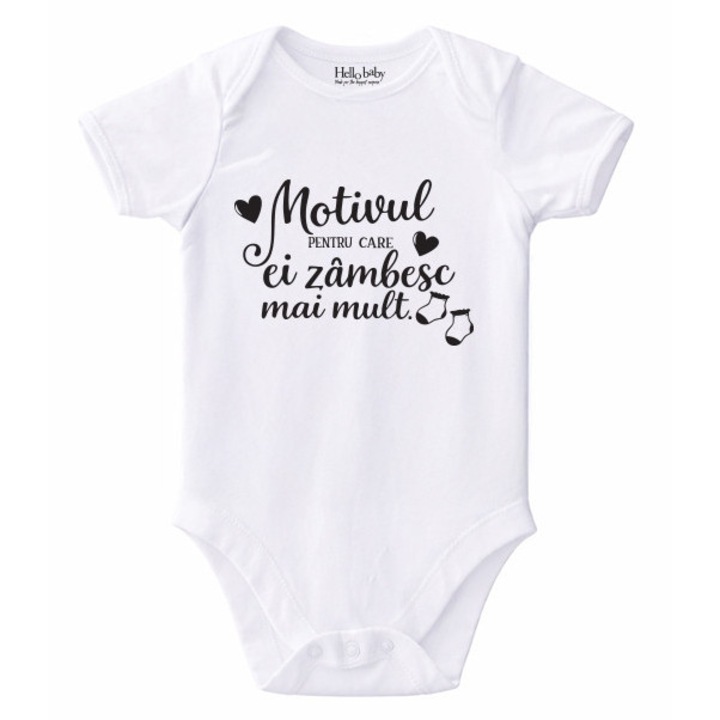 Body bebelusi-Motivul pentru care ei zambesc mai mult, Alb, 56 CM