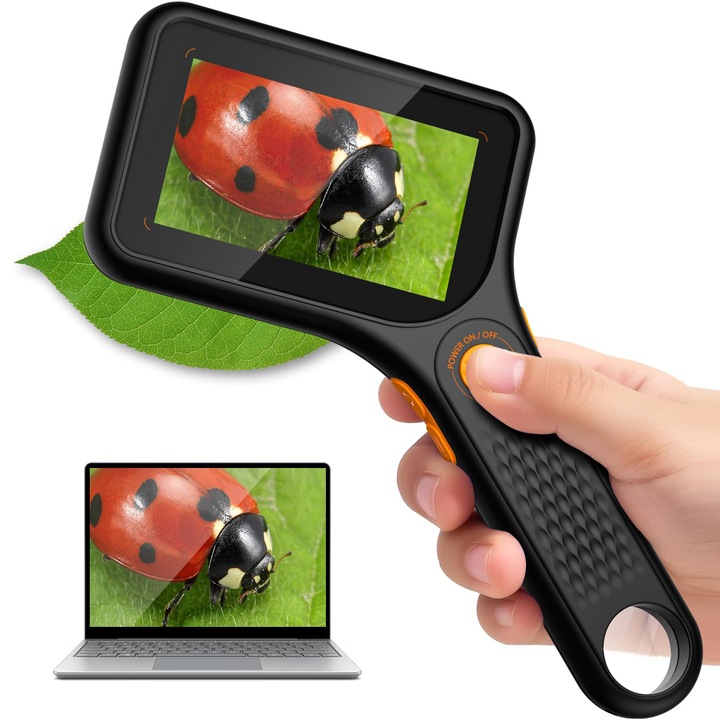 Microscop digital, 500X, ecran 3 inch, 8 LED-uri, 64GB, negru