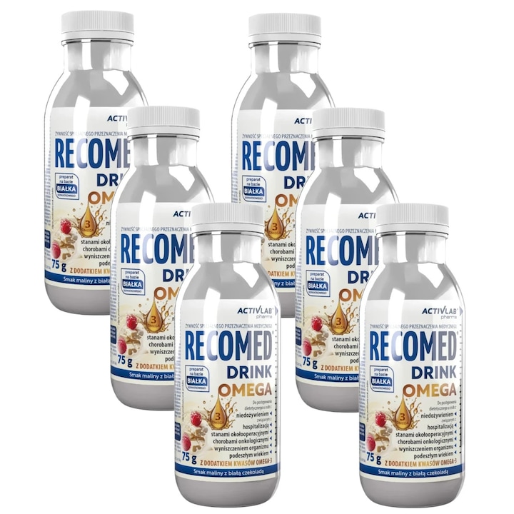 ActivLab Pharma RECOMED Drink Omega, 6 x 75 g, с Омега-3 DHA EPA и левцин, вкус малина-бял шоколад