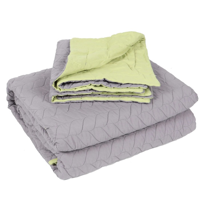 Cuvertura pat Caressa Grey Limon + 2 fete de perna, microfibra, galben + gri, 220 x 240 cm