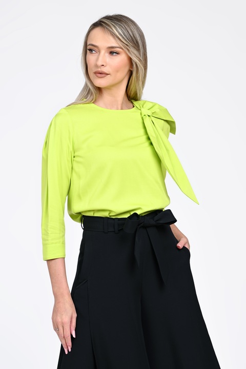 GIORGAL, Bluza cu funda decorativa si maneci trei sferturi Stella, Verde lime, XS