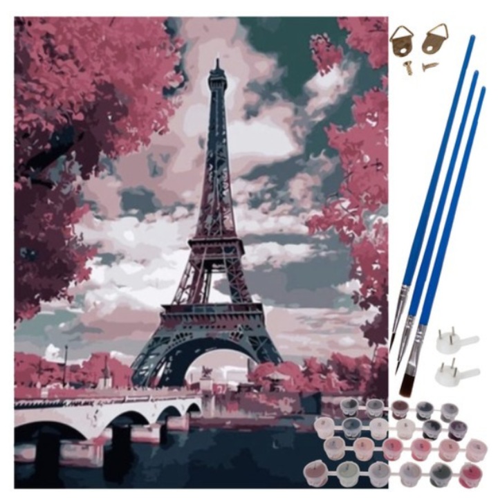 Tablou Pictura pe Numere AB HOMES – Model Turn, Panza pe Rama din Lemn, 40 x 50 cm, Set Creativ pentru Copii si Adulti