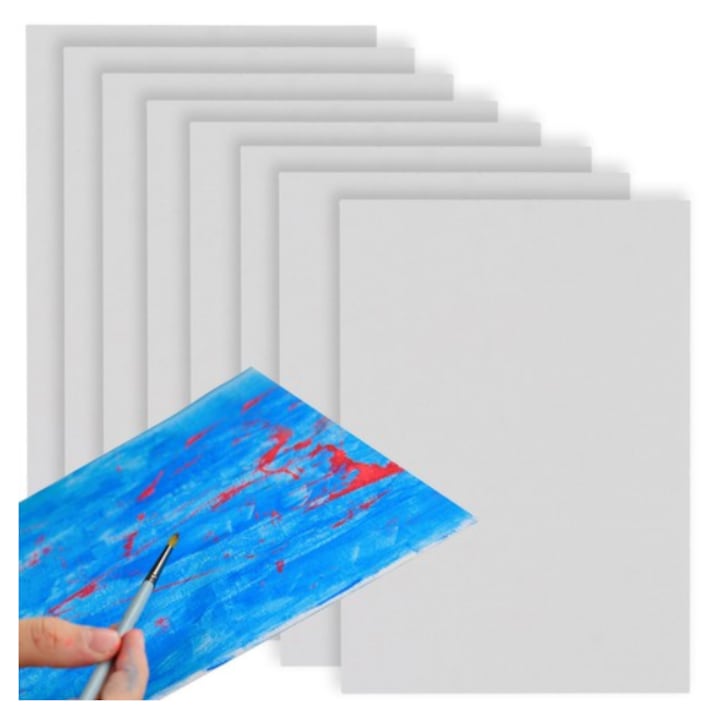 Set 8 Panze pentru Pictura pe Placa AB HOMES – Canvas Grunduit din Bumbac 180 g/m², 30 x 40 cm, Alb, Fara Rama 30x40 cm