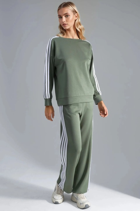 Set din doua piese, HiCCUP, guler rotund, maneci lungi, dungi, verde olive, jerseu, M INTL