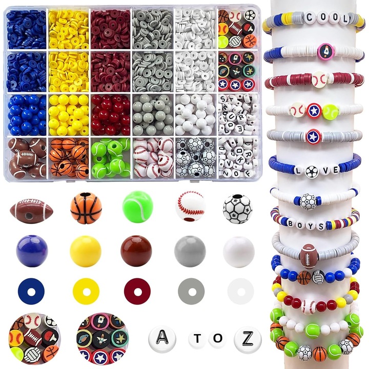 Set 2080 Piese Margele Sport pentru DIY, Margele Argila & Acrilic, Multicolor, Cadou pentru toate vârstele