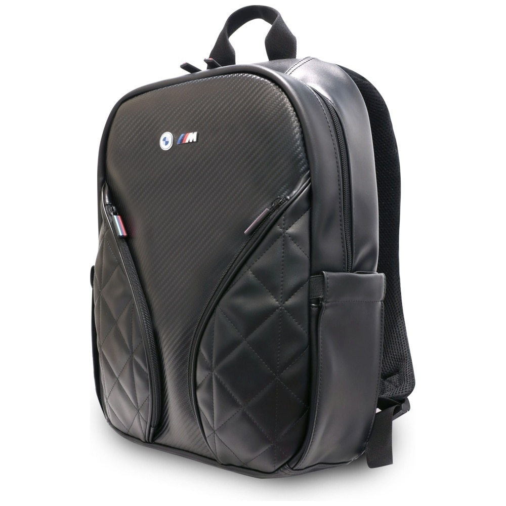 Rucsac pentru laptop BMW Carbon Pockets and Metal Logo, Compatibil cu laptop de 16 inch, Negru