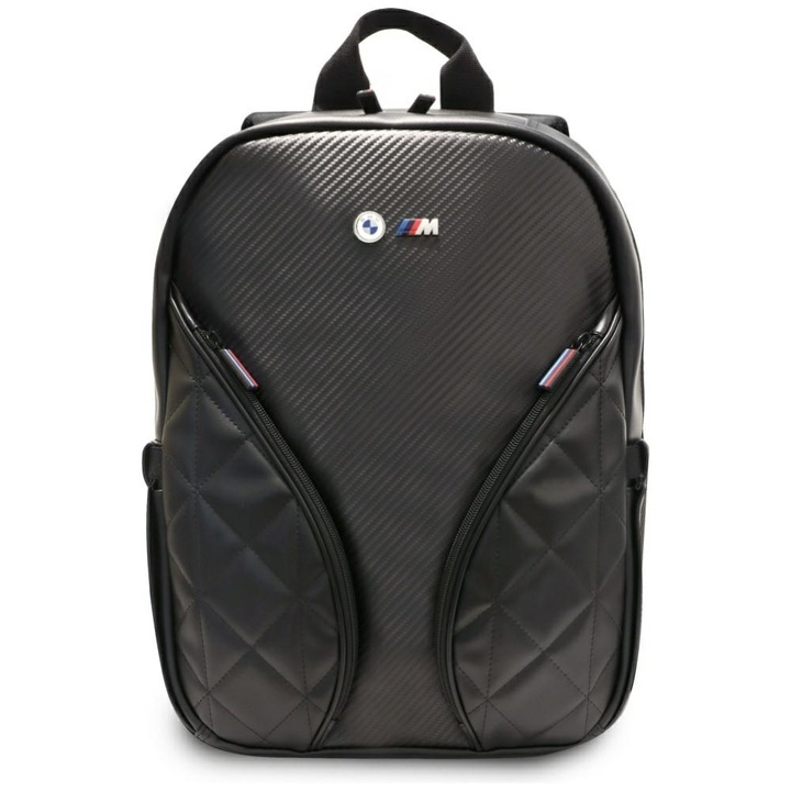 Rucsac pentru laptop BMW Carbon Pockets and Metal Logo, Compatibil cu laptop de 16 inch, Negru