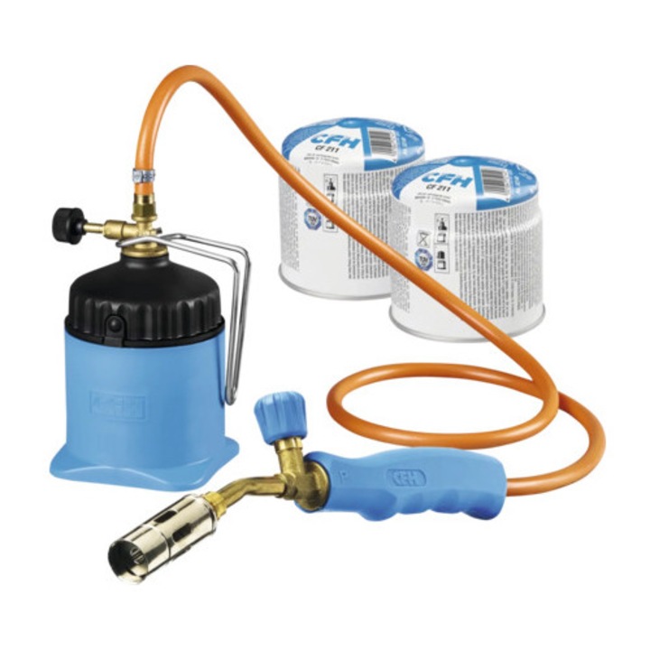 Lampa de lipit cu gaz CFH LM3000, furtun 1, 5m, incl. 2 butelii