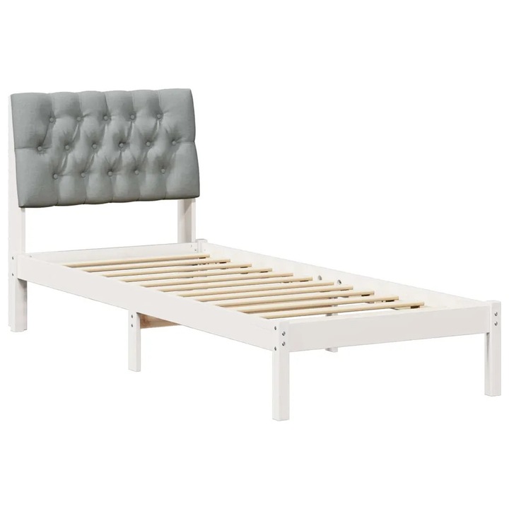 Cadru de pat vidaXL, cu tablie tapitata cu headboard Alb 75 x 190 cm