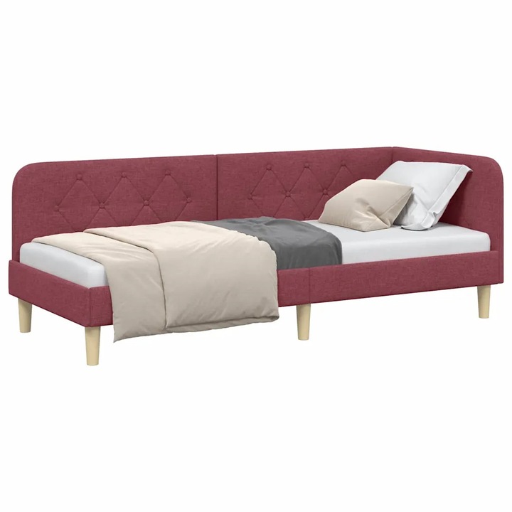 Cadru de pat coltar vidaXL, cu headboard Rosu Vin 80 x 200 cm tesatura