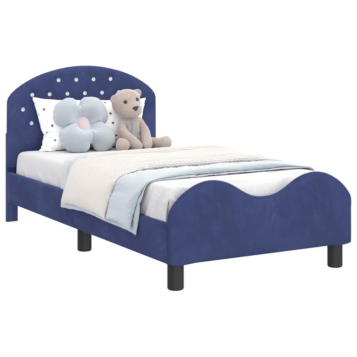 Cadru de pat pentru copii cu spatar vidaXL, Albastru Politie Catifea