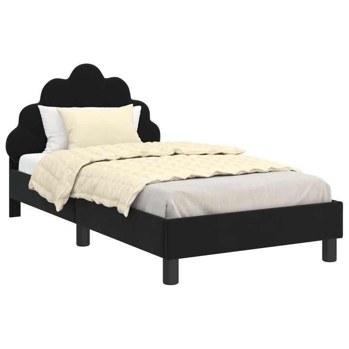 Cadru de pat vidaXL, pentru copii cu spatar Negru 80 x 160 cm Catifea
