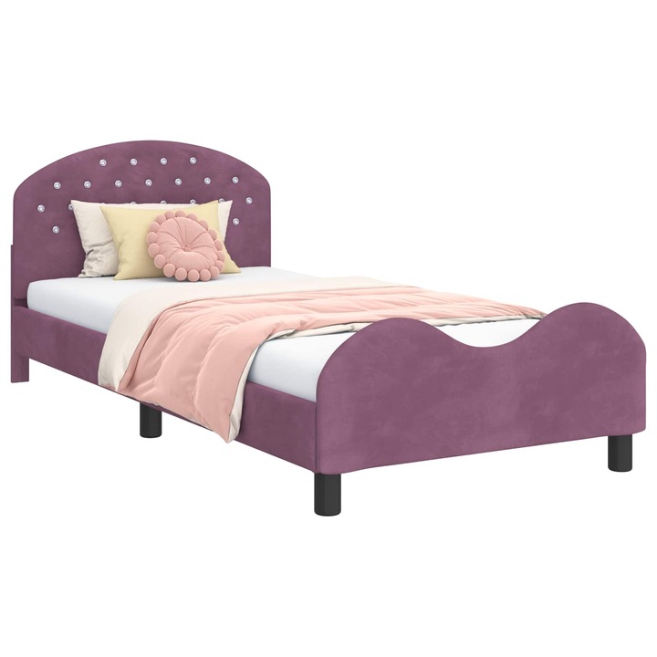 Cadru de pat pentru copii cu spatar vidaXL, Violet 90 x 190 cm Catifea