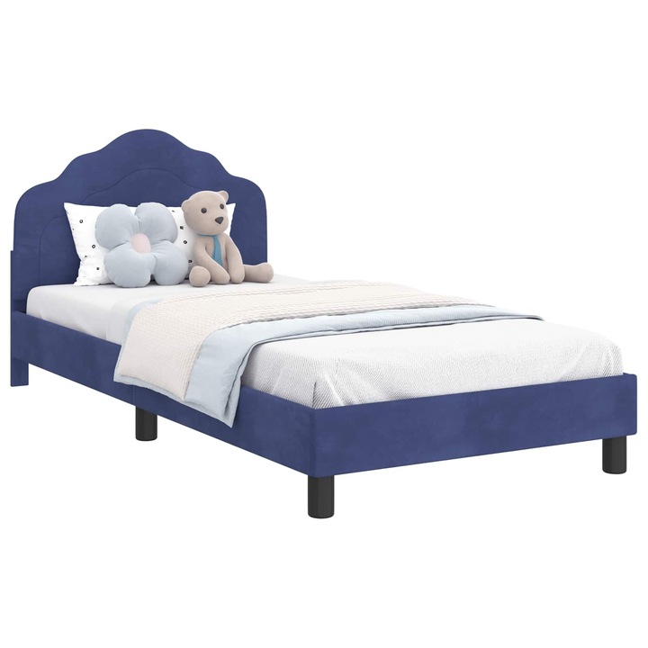 Cadru de pat pentru copii cu spatar vidaXL, Albastru Politie