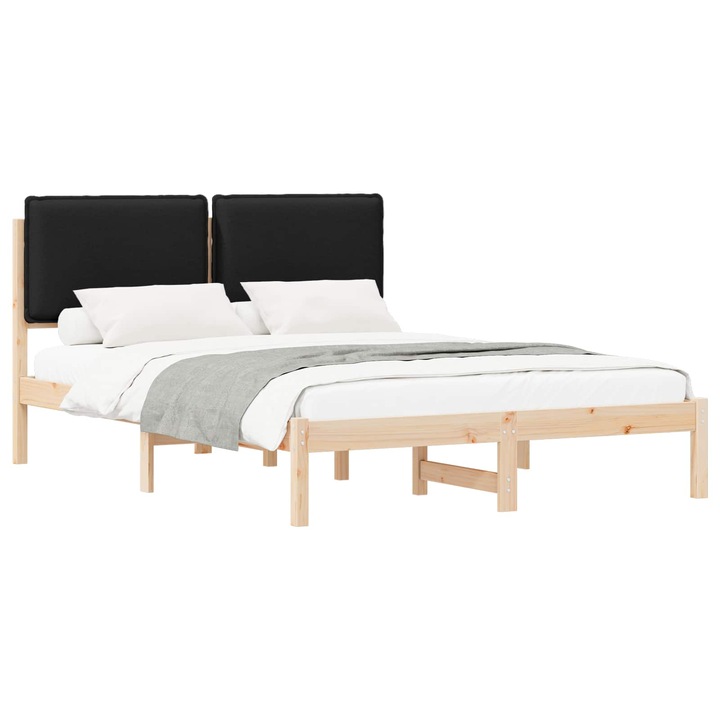Cadru de pat vidaXL, cu tablie tapitata cu headboard Negru 140 x 200 cm