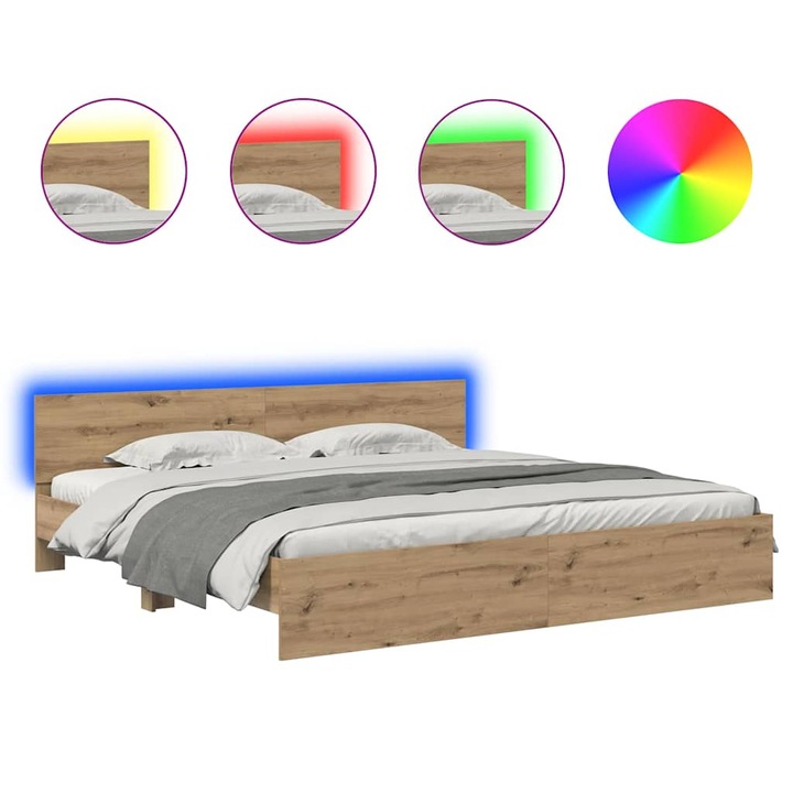 vidaXL Ágykeret LED -es lámpákkal Artisan tölgy 180 x 200 cm Faanyag 3403596